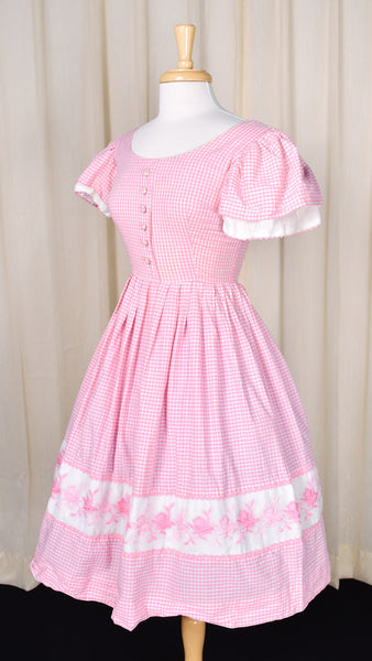 1950s Vintage Pink Floral Gingham Dress Cats Like Us