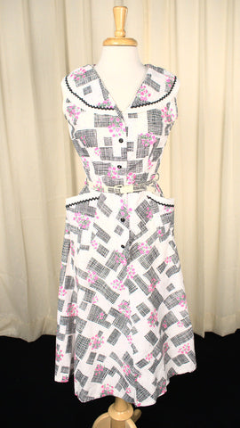 1950s Vintage Pink Floral Ric Rac Dress Cats Like Us