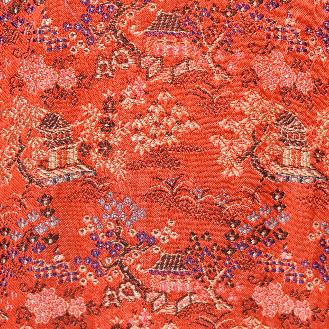1950s Vintage Red Asian Village Print Dress