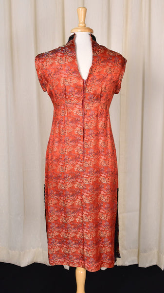 1950s Vintage Red Asian Village Print Dress Cats Like Us
