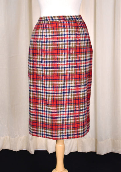 1950s Vintage Red & Olive Pencil Skirt Cats Like Us