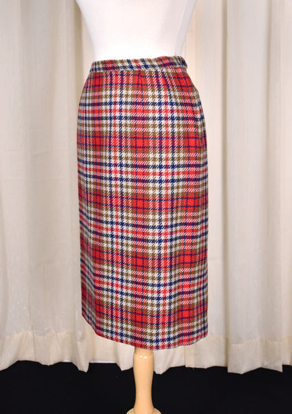 1950s Vintage Red & Olive Pencil Skirt Cats Like Us
