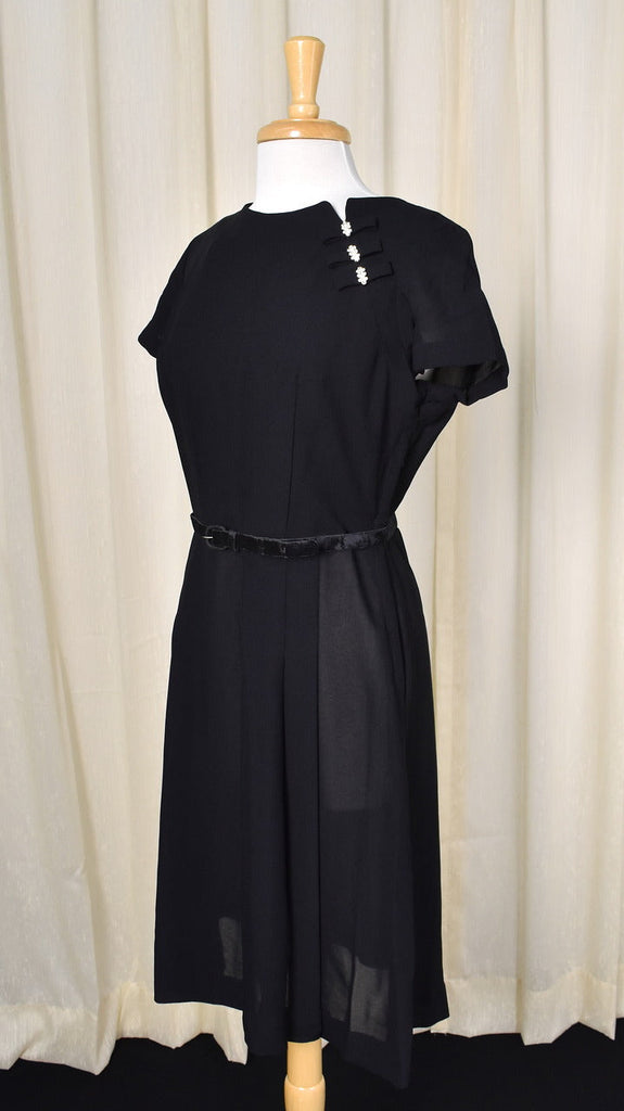 Vintage 1950s Rhinestone Bow Black Dress Vintage 1950s Rhinestone Bow Black Dress