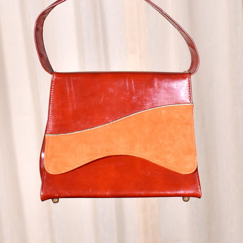 1950s Vintage Rust Patent Handbag Cats Like Us