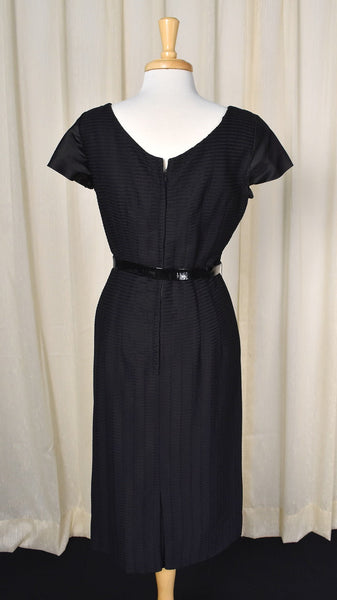 1950s Vintage Satin Sleeve Textured Black Dress Cats Like Us