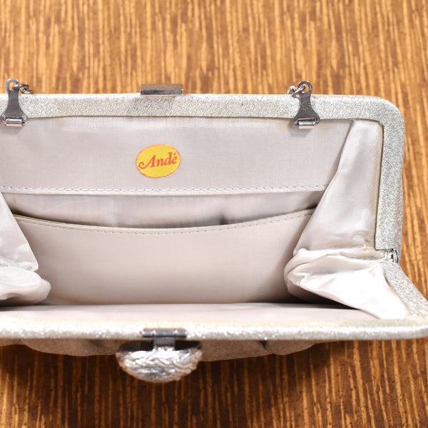 1950s Vintage Silver Lame Button Handbag Cats Like Us