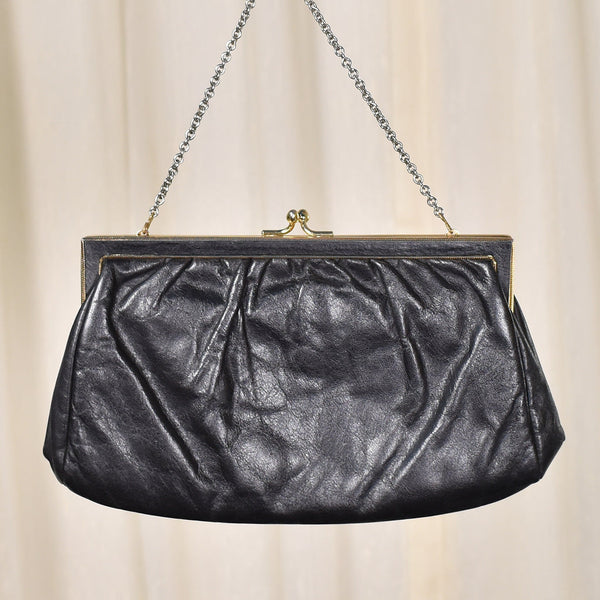 1950s Vintage Small Black Leather Purse Cats Like Us