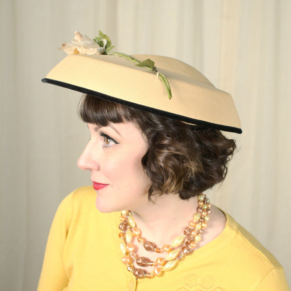 1950s Vintage Straw Bouffant Rose Hat Cats Like Us