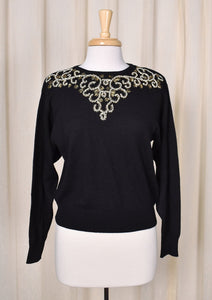 1950s Vintage Style Pearl Black Sweater Cats Like Us