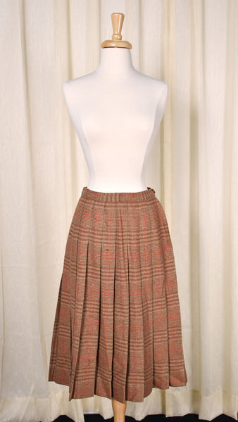 1950s Vintage Tan & Red Pleated Skirt Cats Like Us