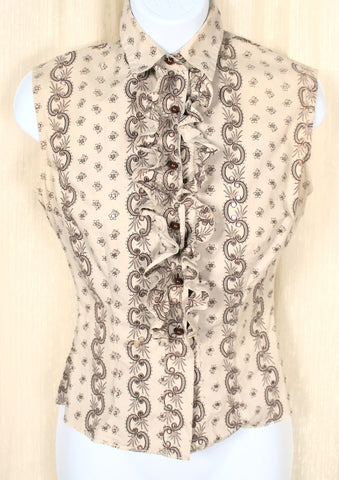1950s Vintage Tan Ruffle Eyelet Blouse Cats Like Us