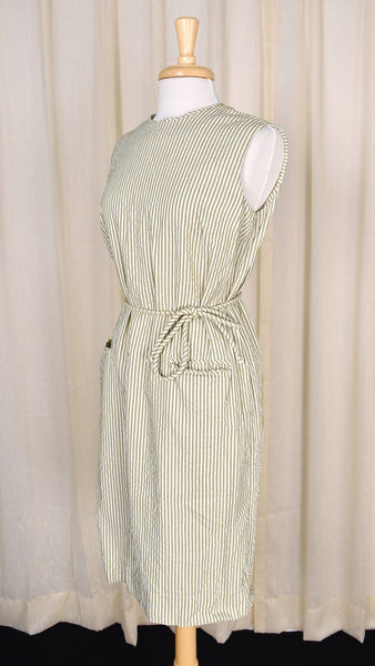 1950s Vintage Tan & White Stripe Dress Cats Like Us