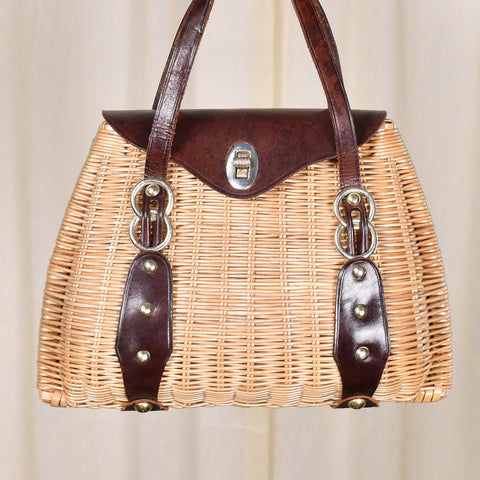 1950s Vintage Tan Wicker Handbag Cats Like Us