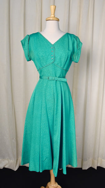 1950s Vintage Teal Rhinestone Swing Dress Cats Like Us