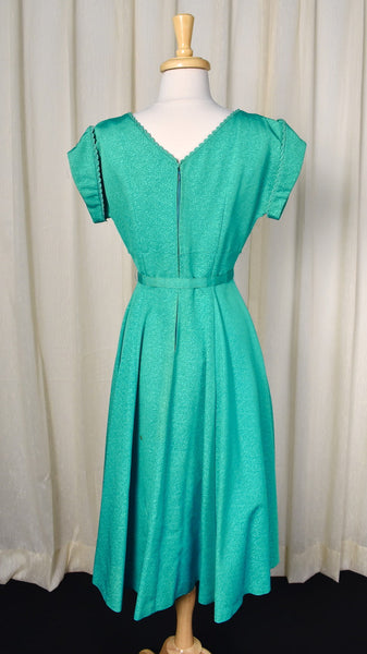 1950s Vintage Teal Rhinestone Swing Dress Cats Like Us