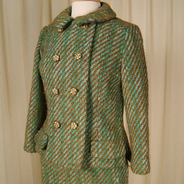 1950s Vintage Turq Boucle Skirt Suit Cats Like Us