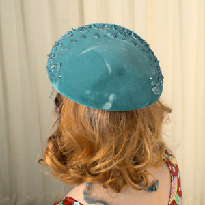 1950s Vintage Turquoise Rhinestone Hat Cats Like Us