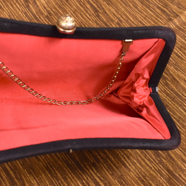 1950s  Vintage Vampy Red & Black Flannel Handbag Cats Like Us
