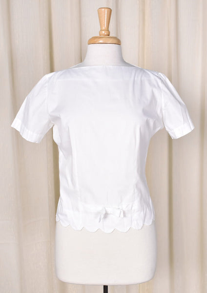 1950s Vintage White Scallop Trim Blouse Cats Like Us