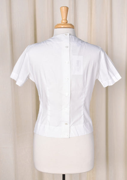 1950s Vintage White Scallop Trim Blouse Cats Like Us