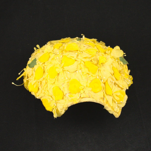 1950s Vintage Yellow Floral Cap Hat Cats Like Us