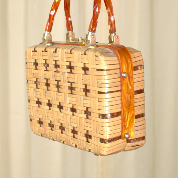 1950s Weaved Picnic Box Handbag Cats Like Us