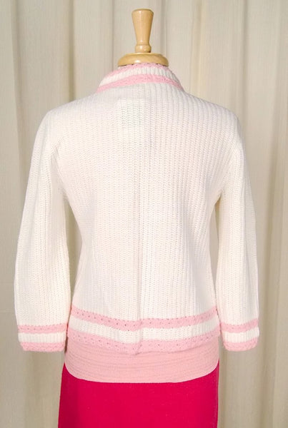 1950s White & Pink Open Cardi Cats Like Us