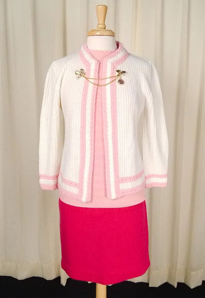 1950s White & Pink Open Cardi Cats Like Us