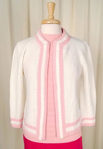 1950s White & Pink Open Cardi Cats Like Us