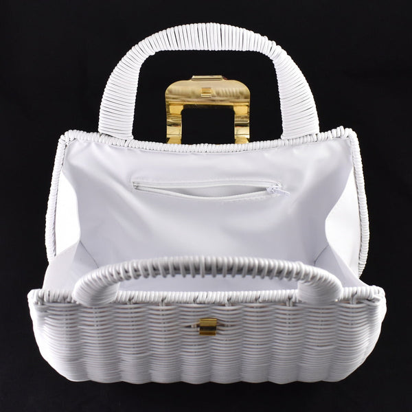 1950s White Wicker Handbag Cats Like Us