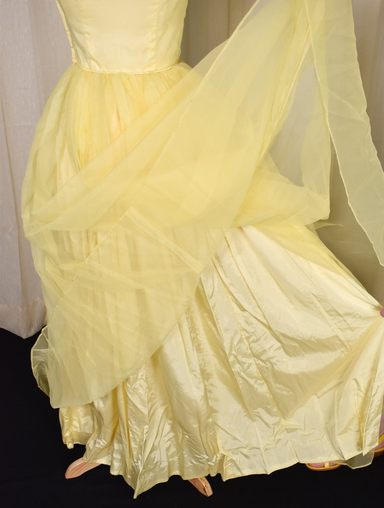open lace back dress 1950s Yellow Button Prom Dress – Cats Like Us