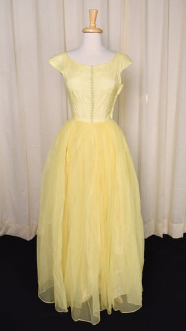 1950s Yellow Button Prom Dress Cats Like Us