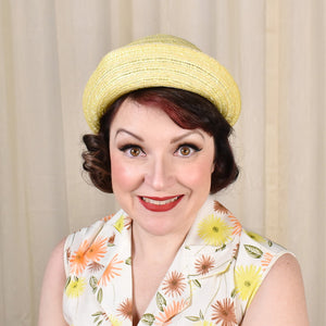 1950s Yellow Straw Hat w Bow Cats Like Us