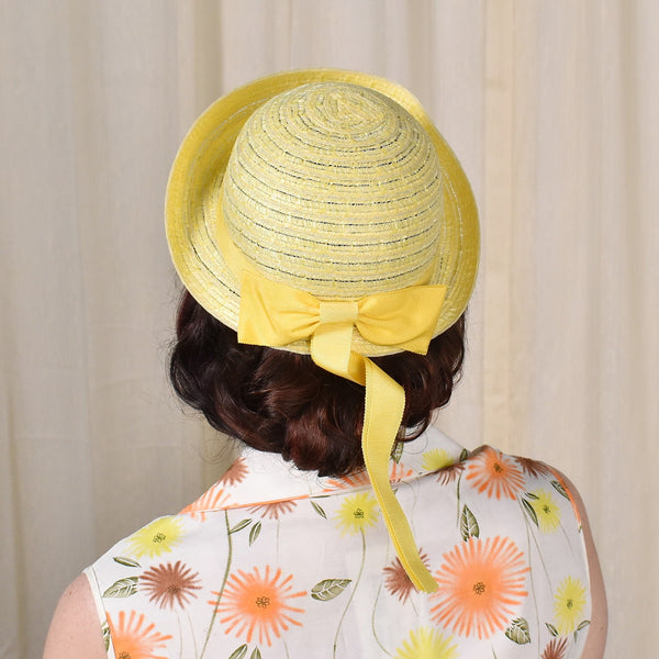 1950s Yellow Straw Hat w Bow Cats Like Us