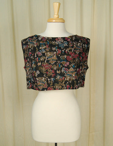 1960s Asian Print Crop Top Cats Like Us