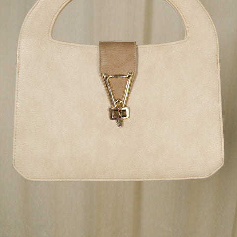 1960s Beige Textured Handbag Cats Like Us