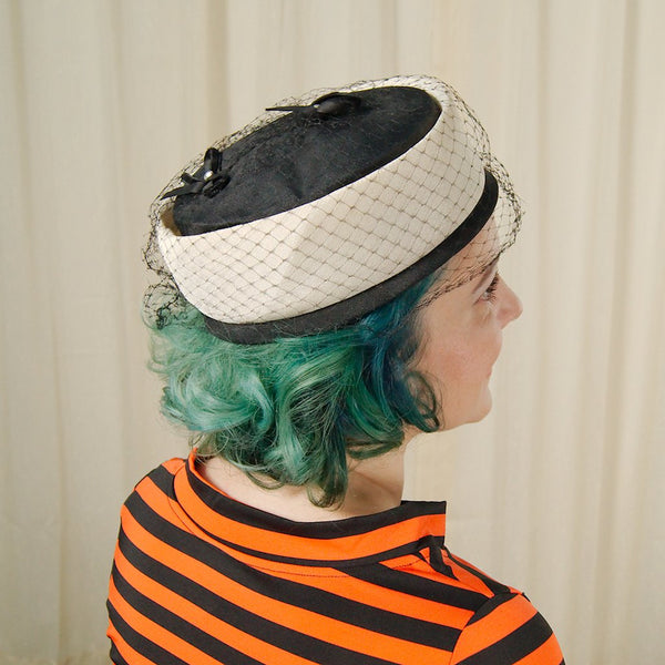 1960s Black & Ivory Pillbox Hat Cats Like Us