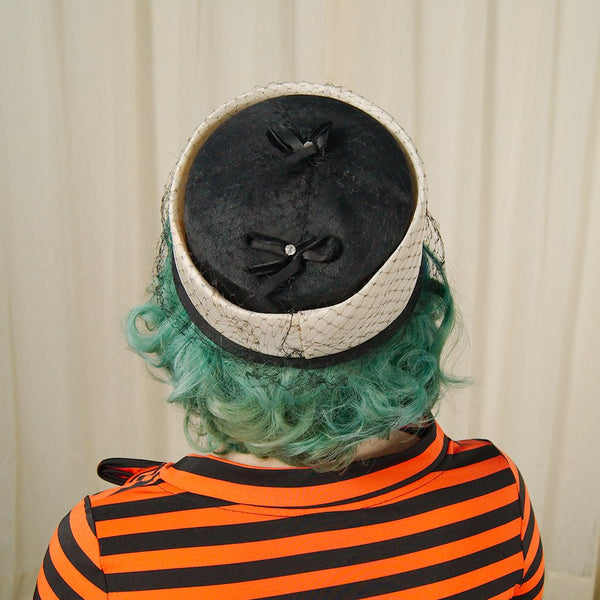 1960s Black & Ivory Pillbox Hat Cats Like Us