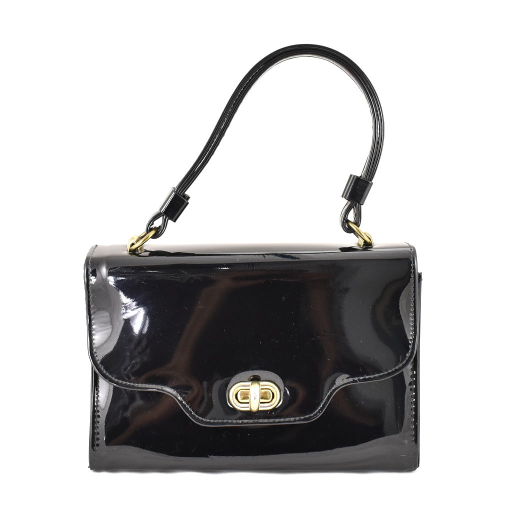 1960s Black Patent Box Handbag Cats Like Us