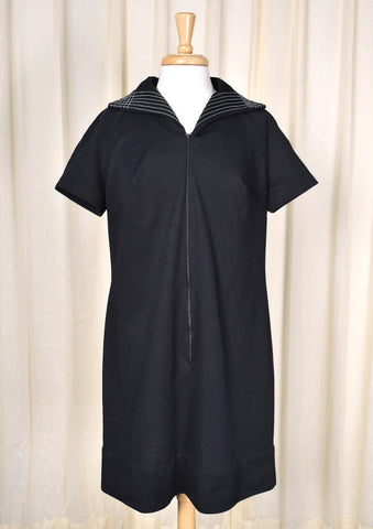 1960s Black Sailor Shift Dress Cats Like Us