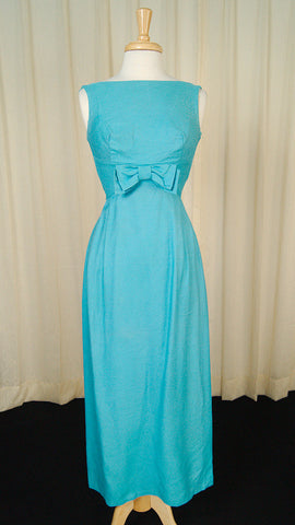 1960s Blue Bow Maxi Dress Cats Like Us