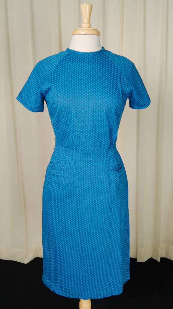 1960s Blue Knit Wiggle Dress Cats Like Us