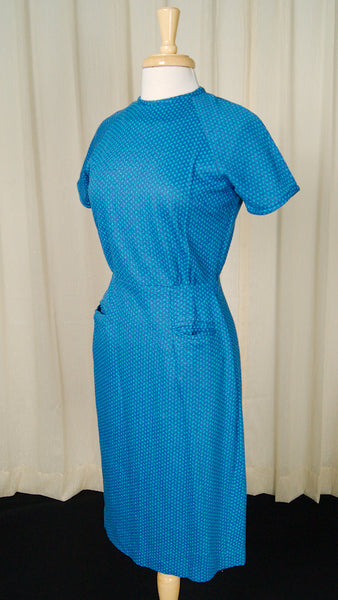1960s Blue Knit Wiggle Dress Cats Like Us