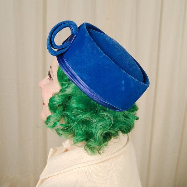 1960s Blue Velvet Pillbox Hat Cats Like Us