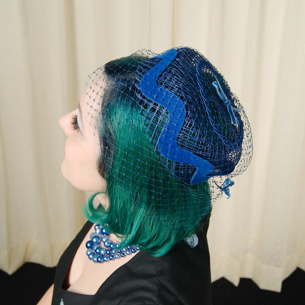 1960s Blue Velvet Swirl Hat Cats Like Us