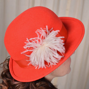 1960s Bright Red Wool Feather Hat Cats Like Us