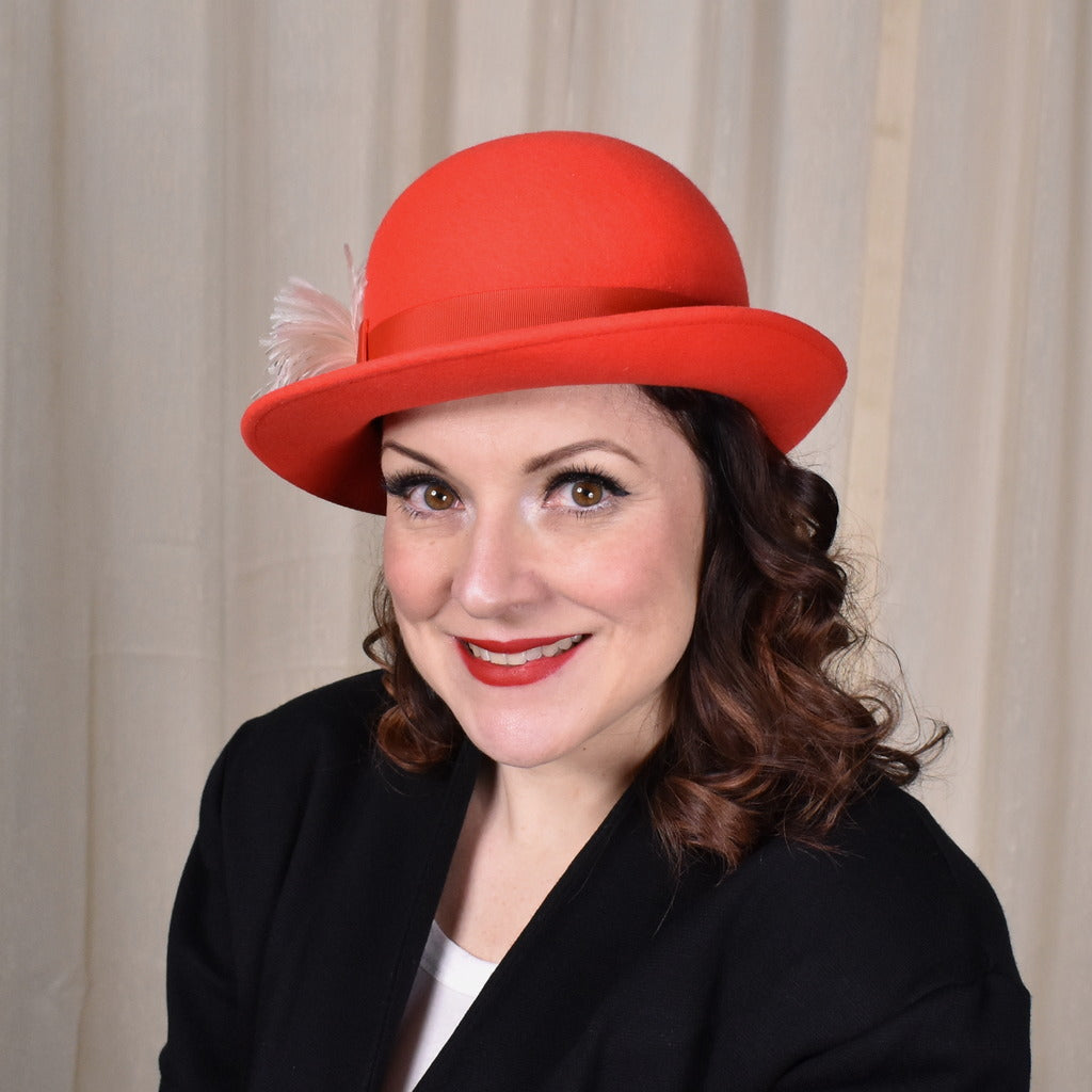 Vibrant Red Feathered Hat Red Sinamay Derby Hat(g6): Wide Brim Feather Flower Couture  main image 3