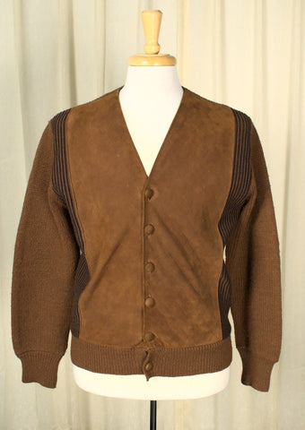 1960s Brown Faux Suede Cardigan Cats Like Us