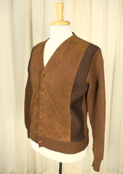1960s Brown Faux Suede Cardigan Cats Like Us
