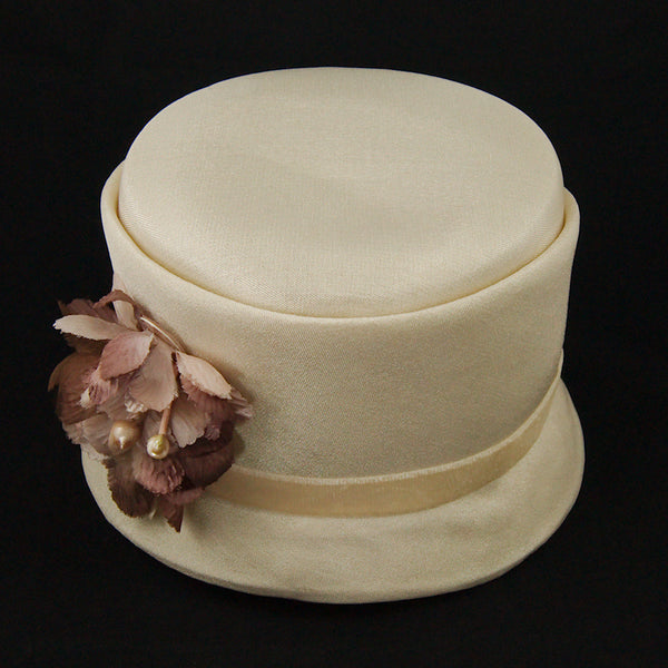 1960s Brown Floral Pearl Hat Cats Like Us